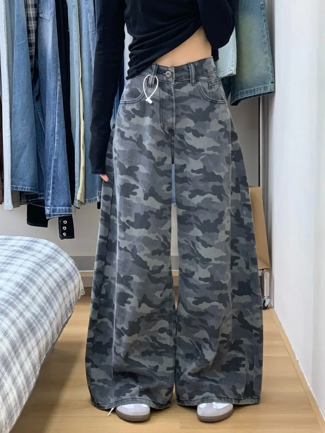 Women's Casual Straight Workwear Camouflage Jeans Loose Wide Leg Pants Elastic Bend Knife Wide Leg Casual Matched Ladies Denim