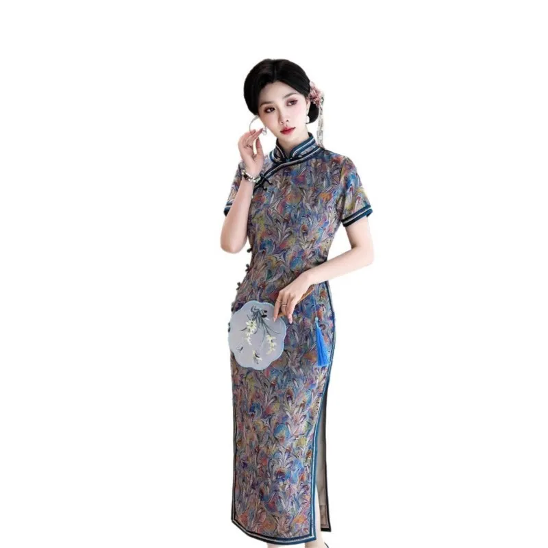 شيونغسام النمط الصيني الجديد فستان طويل الأداء بمزاج أنيق
