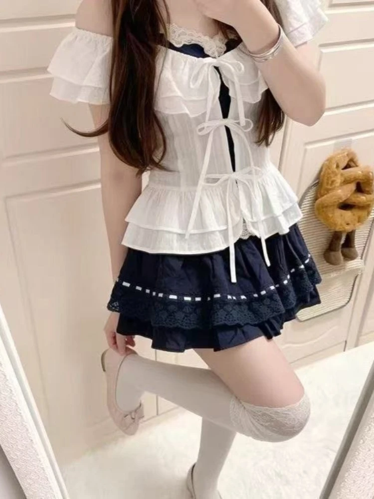 

Girl Style Vintage Sweet Lace Up Slash Neck 2-piece Set Hot Chick Hepburn Casual Cardigan + France Retro Slim Slip Dress Women