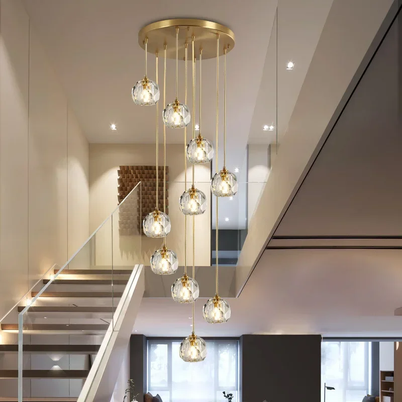 

Modern Minimalist Crystal Pendant Lights with Three Rotating Staircases Household Dining Villa Chandelier Lamp for Living Room