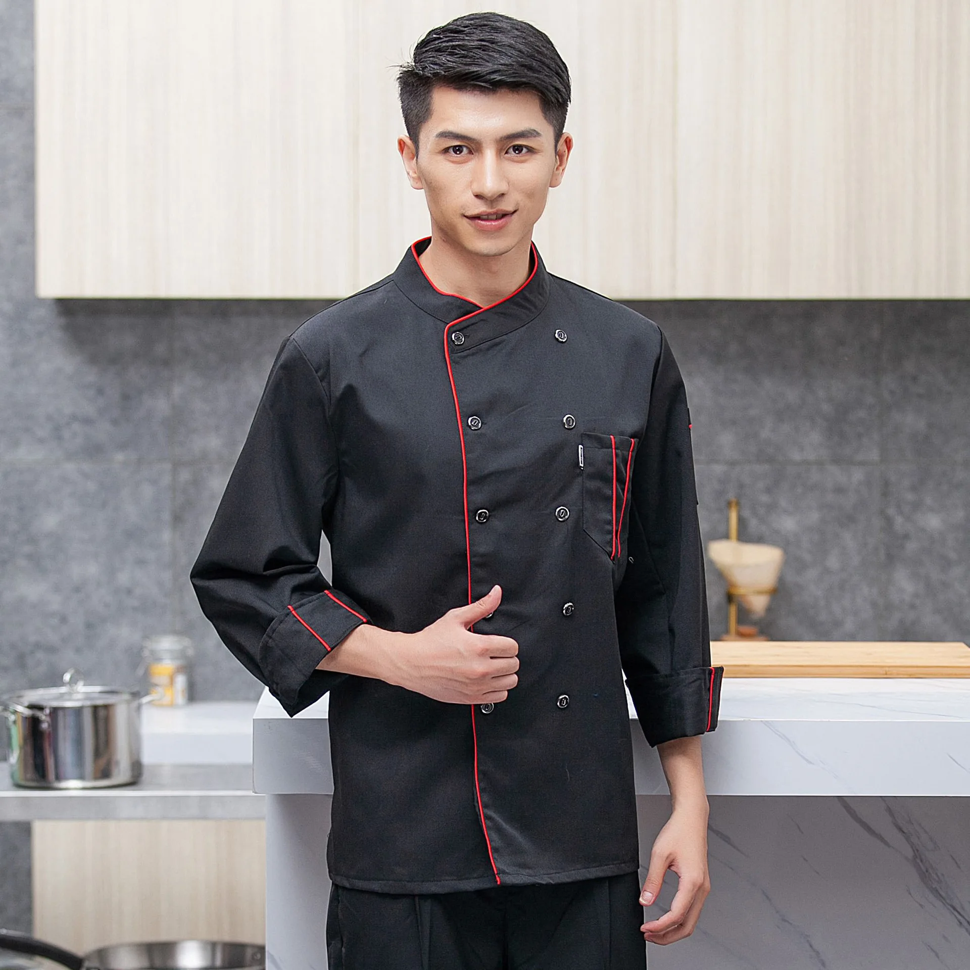 Men's Winter Chef Coat - Hotel Restaurant Uniform (Oil-Resistant, Kitchen Wear)