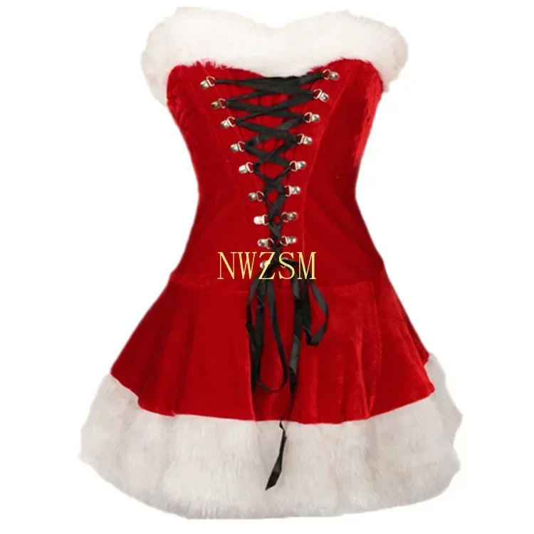 S M L XL 2XL High Quality Women Christmas Girl Dress Sexy Red Velvet Holiday Dress Santa Claus Costume