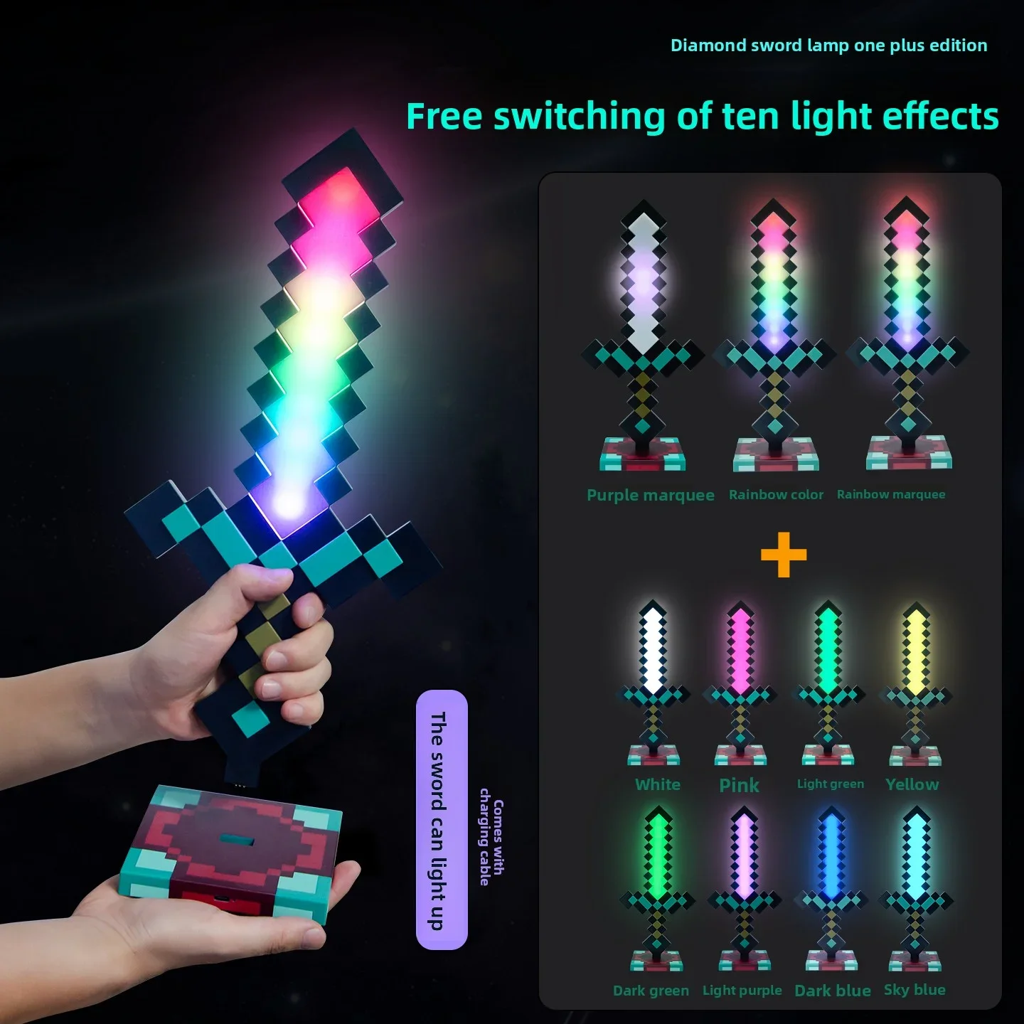 Lámpara LED de Espada de Diamante de Minecraft, Luz Nocturna 3D, Lámpara de Escritorio para Gamers, Carga USB, Juguetes Luminosos para Decoración de Habitación Infantil, Regalo de Cumpleaños para Niños