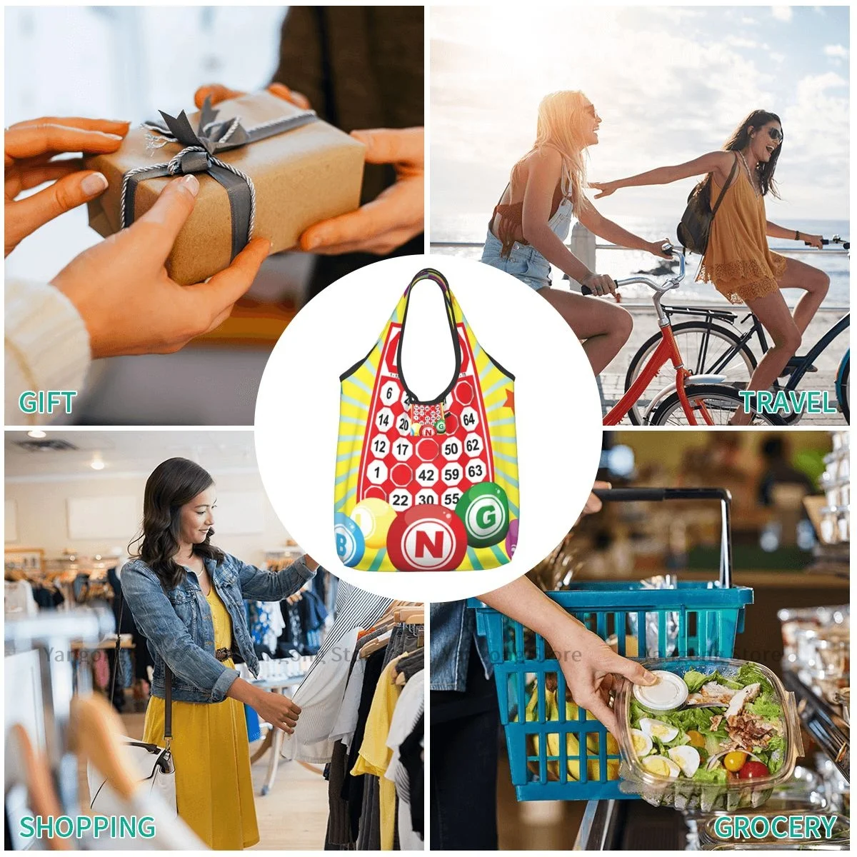 Shopping Bag Bingo Card And Ball Eco-friendly Folding Reusable Portable Shoulder Handbag for Travel Grocery Bag