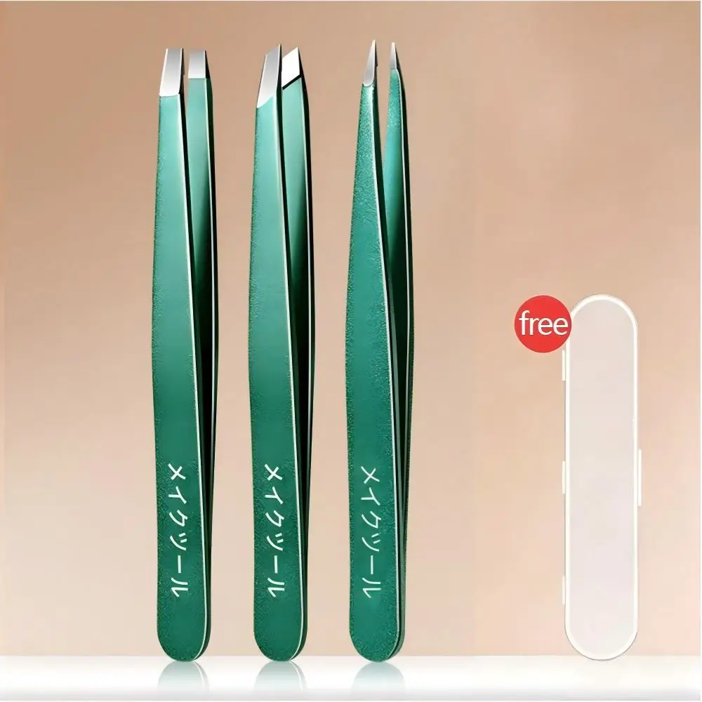 2/3pcs Professional Eyebrow Tweezers Set Stainless Steel Slant & Pointed Tip Facial Hair Removal Tweezers with Free Travel Case