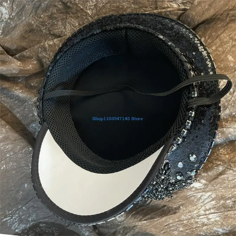 

P88B Sparkly Crystal Captain Hat Sailor Hat for Bachelorette Party Stage Dancing