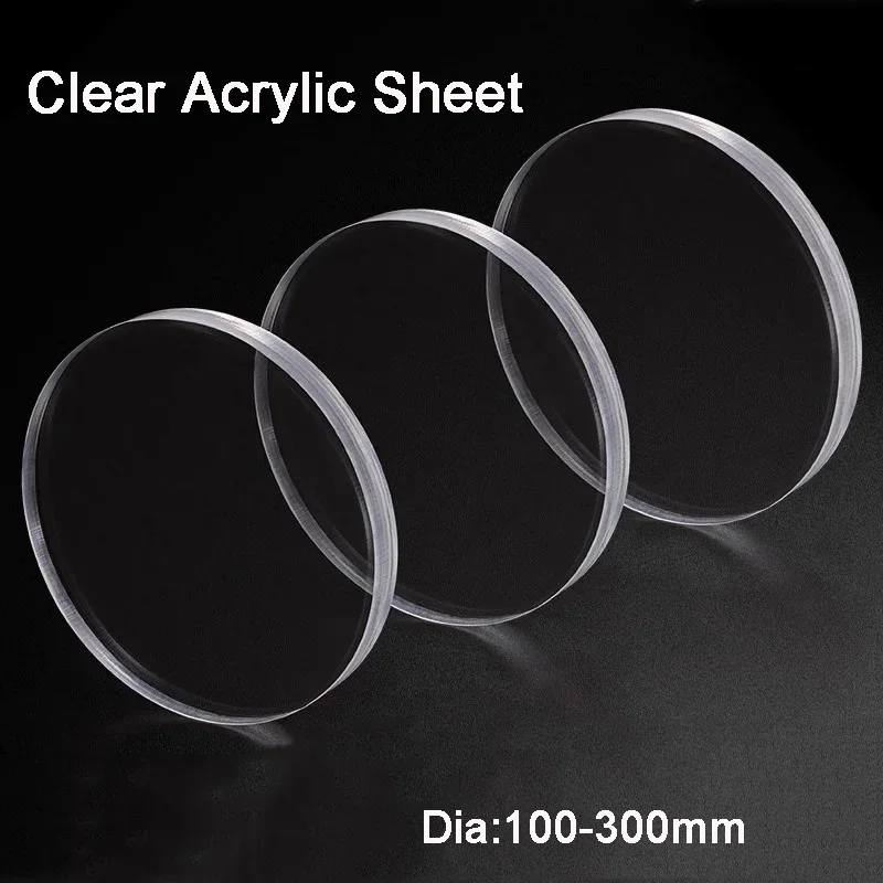 Transparent Acrylic Sheets Clear Plexiglass Plastic Round Disk For DIY Craft Tool Dia 100-300mm Thk 2/3/4/5/6/8/10mm