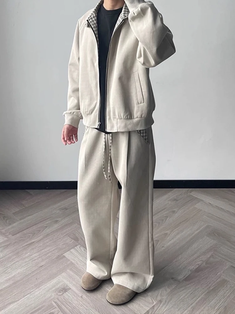بلا منقوشة الربط الرجال Sweatpants الخريف كلينفيت مستقيم الساق بنطال ذو قصة أرجل واسعة سكين أمريكي كسول Sle سراويل تقليدية