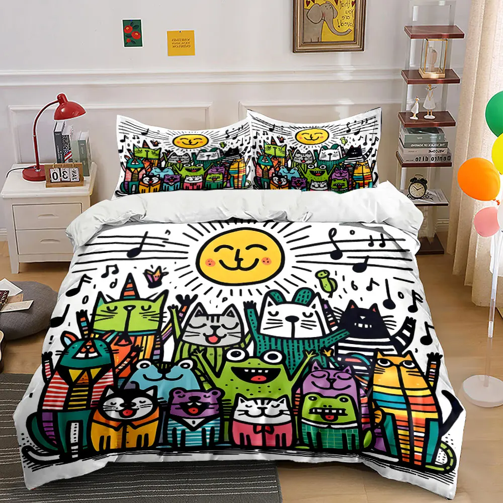Cheerful animal choir under sunshine Print Bedding Set 1 Duvet Cover 2 Pillowcases for Adult and Children Luxury Gift