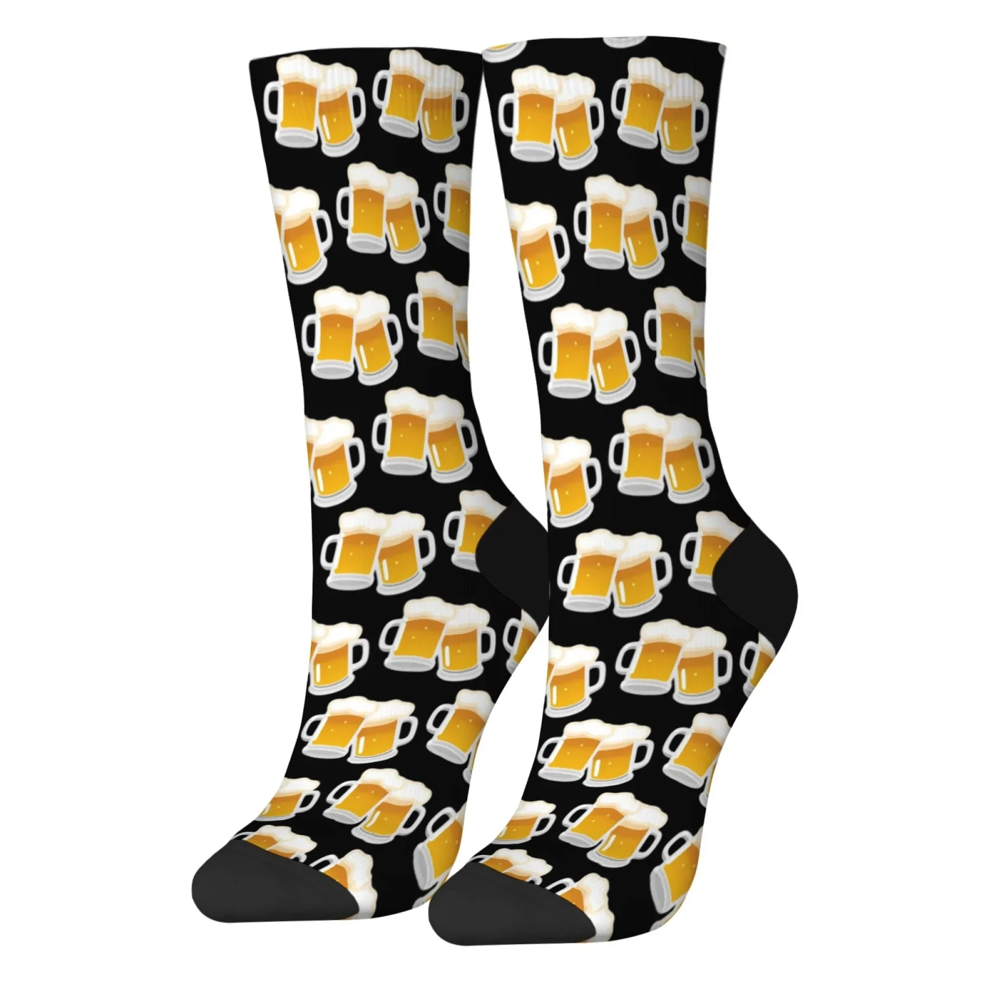 1 Pair Men's Fashionable Black Beer Cartoon Crew Socks Soft Warm Breathable Casual & Dress Socks for Parties Casual Attire view 4