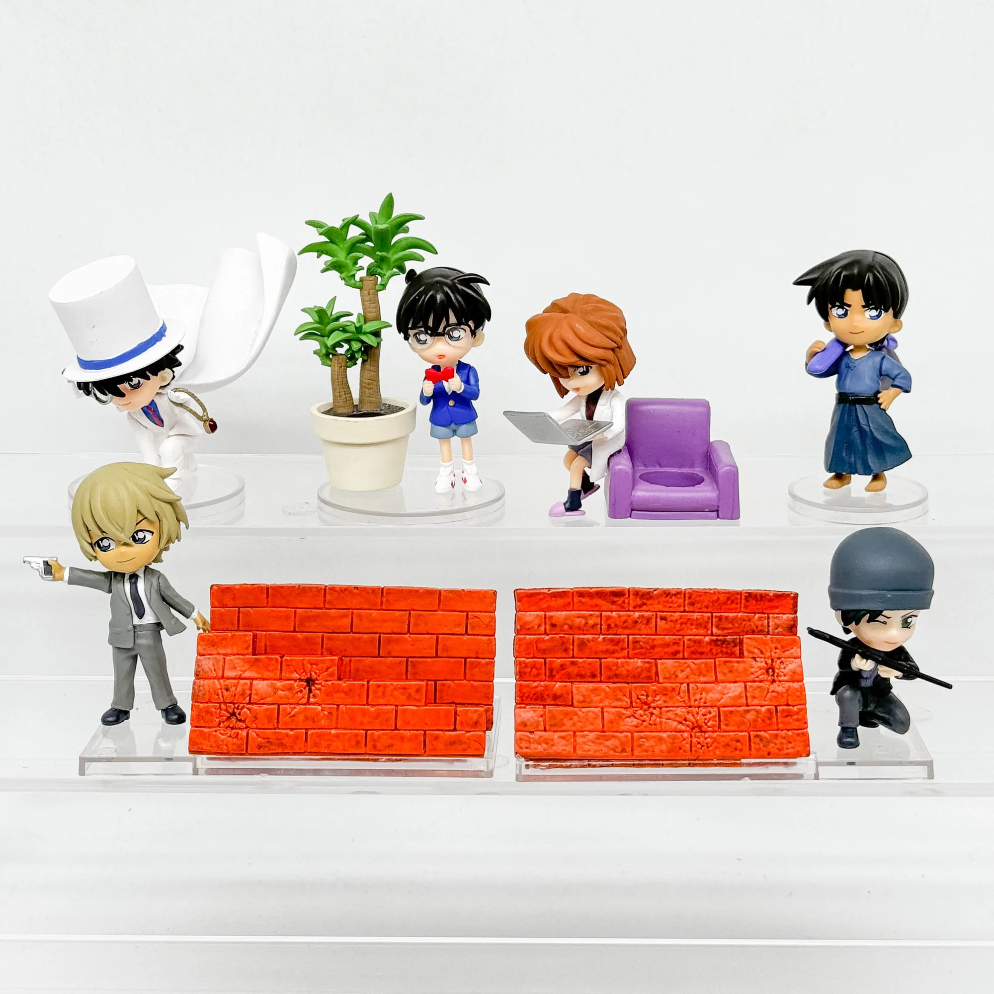 Figuras de anime detetive conan mesa decoração caixa armazenamento caneta telefone anel suporte modelo brinquedo cena caixa cega coleção crianças presentes