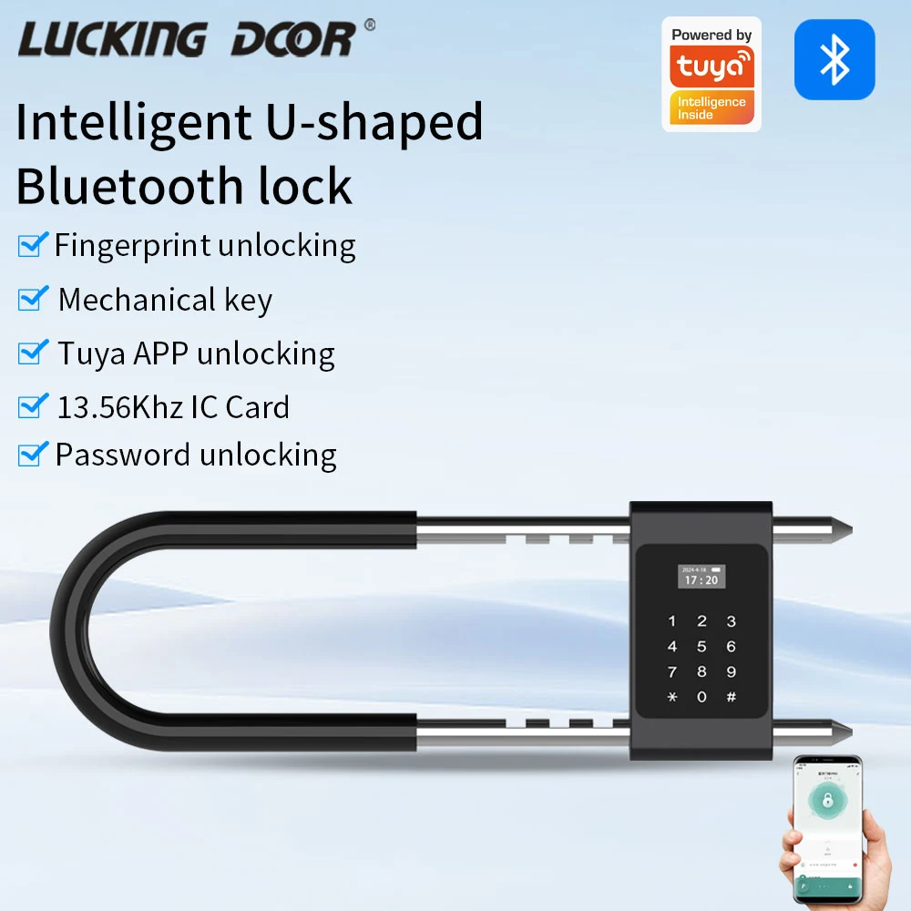 Electronic Biometric Fingerprint Lock Support Tuya APP Control Bluetooth Password 13.56Mhz Card U-Type Lock for Office Door Lock