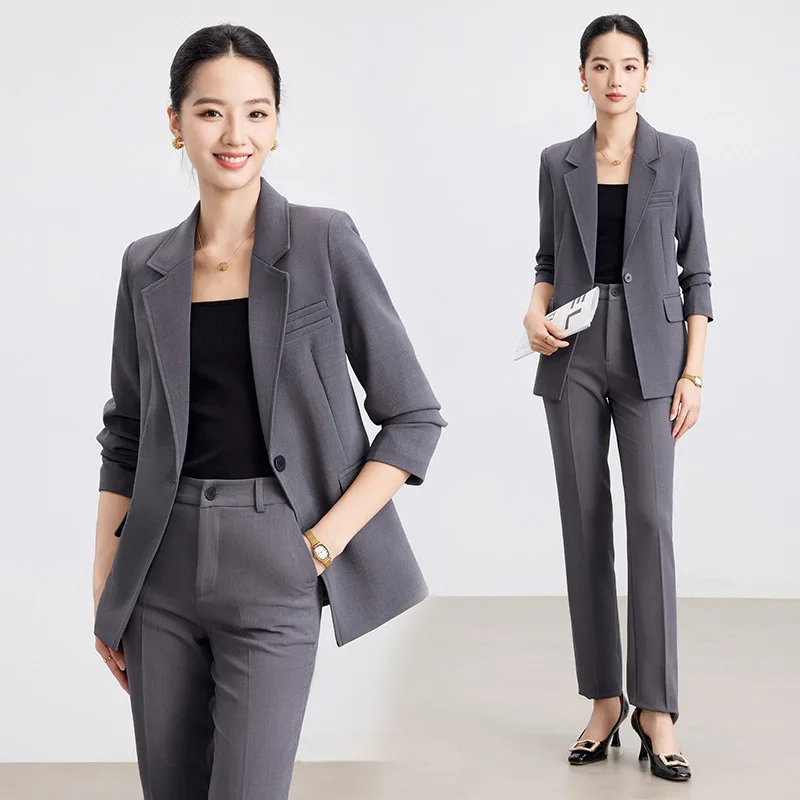 Gray women's suit2025New style large-size formal suit jacket for college students' interviews and commuting to work