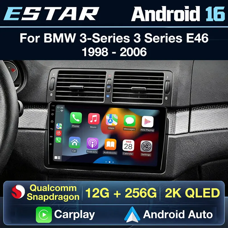 Wireless Carplay Android 16 For BMW 3-Series 3 Series E46 1998 - 2006 Car Radio 4G LTE DSP RDS 360 Camera Stereo BT QLED WIFI