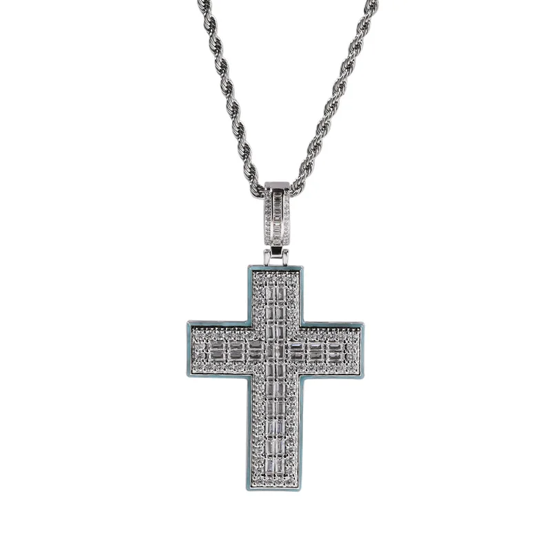 Hip Hop Micro Paved 3A+ CZ Stone Bling Iced Out luminous Cross Pendants Necklaces for Men Rapper Jewelry Drop Shipping