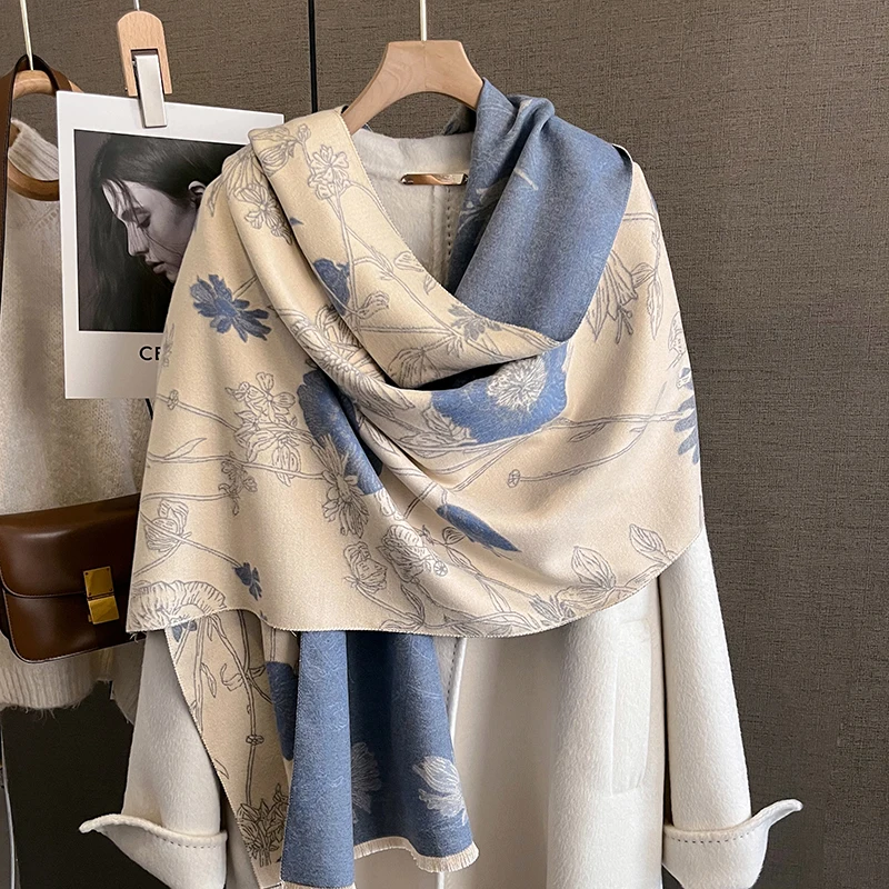 

Winter Warm Cashmere Scarf for Women Luxury Pashmina Blanket Thick Shawl Wrap Neckerchief Fashion Bufanda Echarpe Poncho 2024