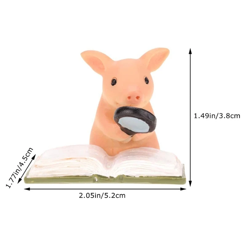 

Micro Pig Figurine Resin Miniature Model Pigs Washing Hand Look Book for Home Garden Bonsai Decoration Animal Statue