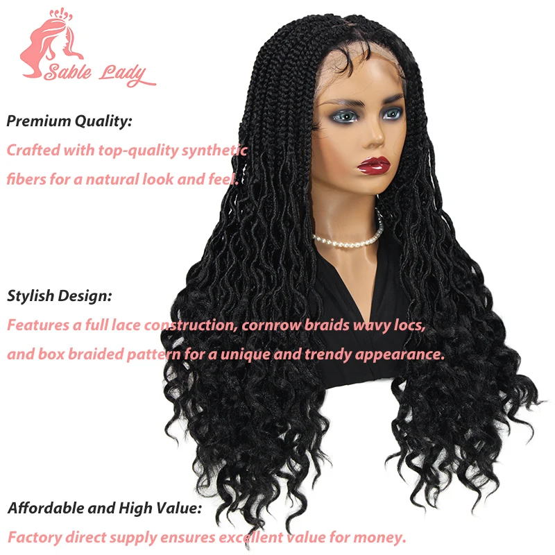 Dreadlocks Perücke synthetische Cornrow Zöpfe wellige Locs Curly Locs 24 ''Box geflochtene Perücken volle Spitze Perücke Zöpfe geflochtene Haar Perücken