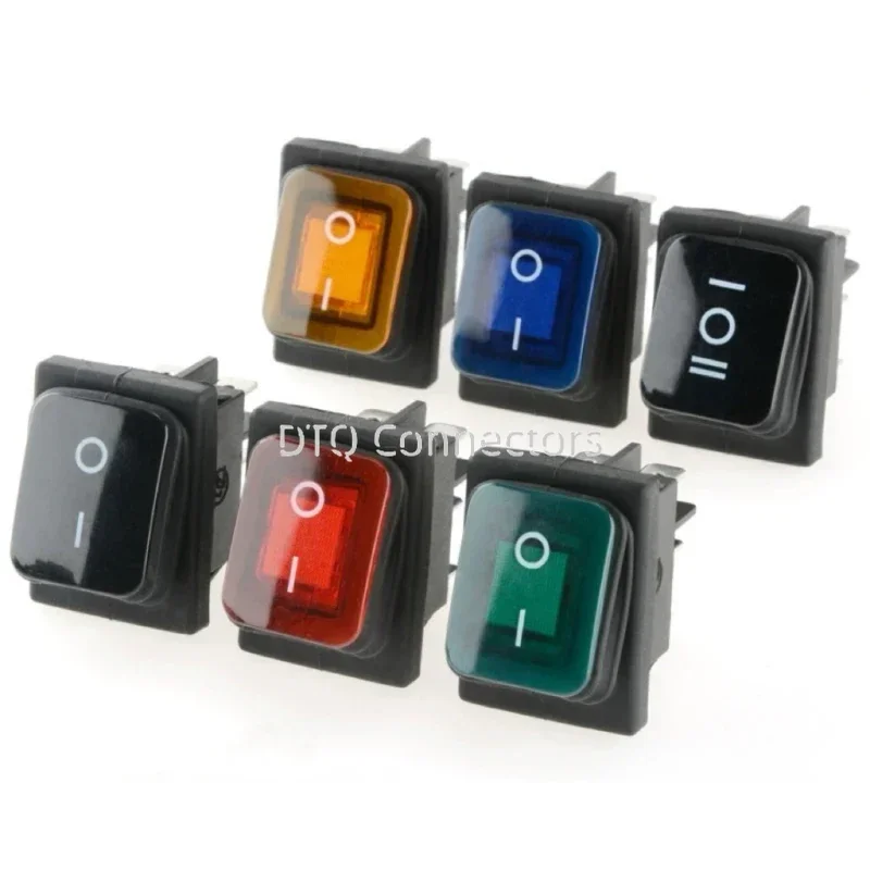 3PCS KCD Rocker Switch Waterproof dustproof 3/4/6Pin 2/3gears With lamp high current rocker power supply