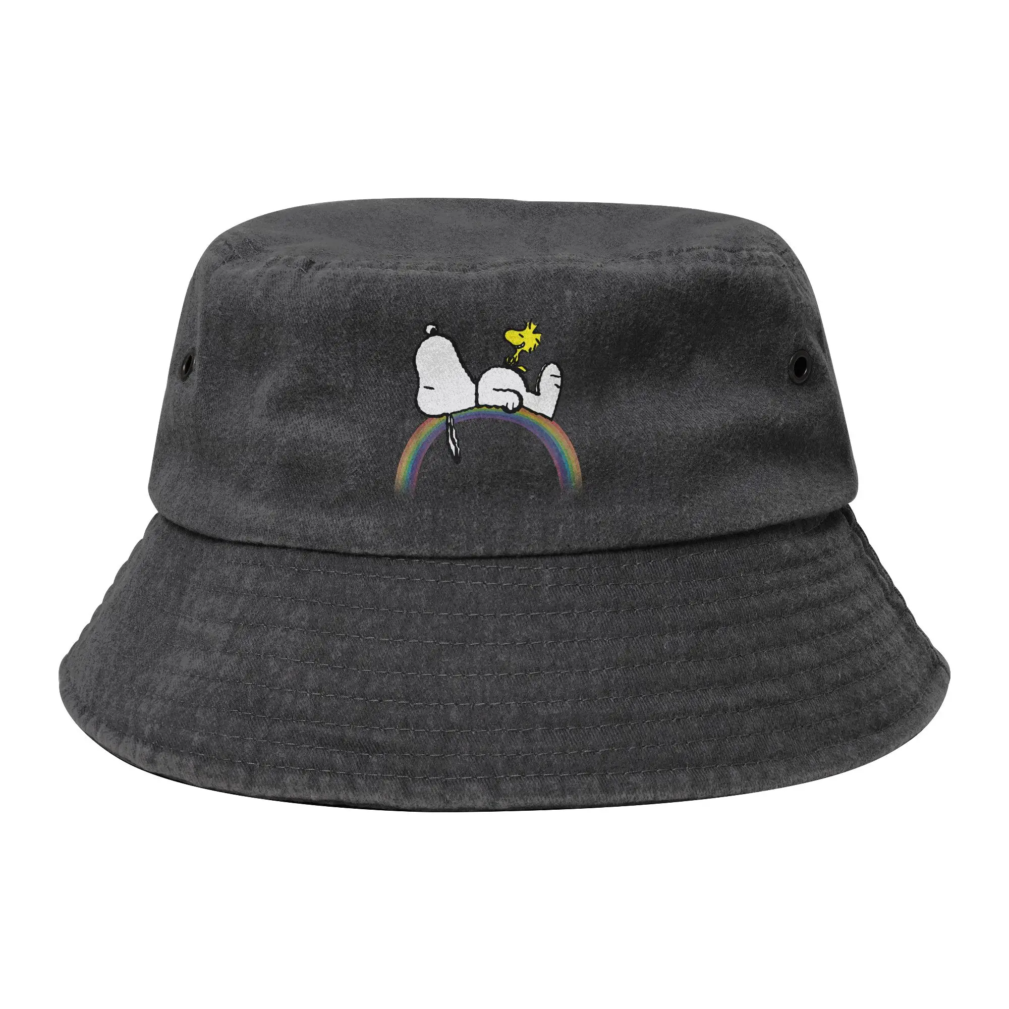 Snoopys Woodstock Rainbow Bucket Hats für Damen, Strand- und Feldhut, Streetwear, leicht, für Outdoor-Sport, Angelmütze, Bob-Hut