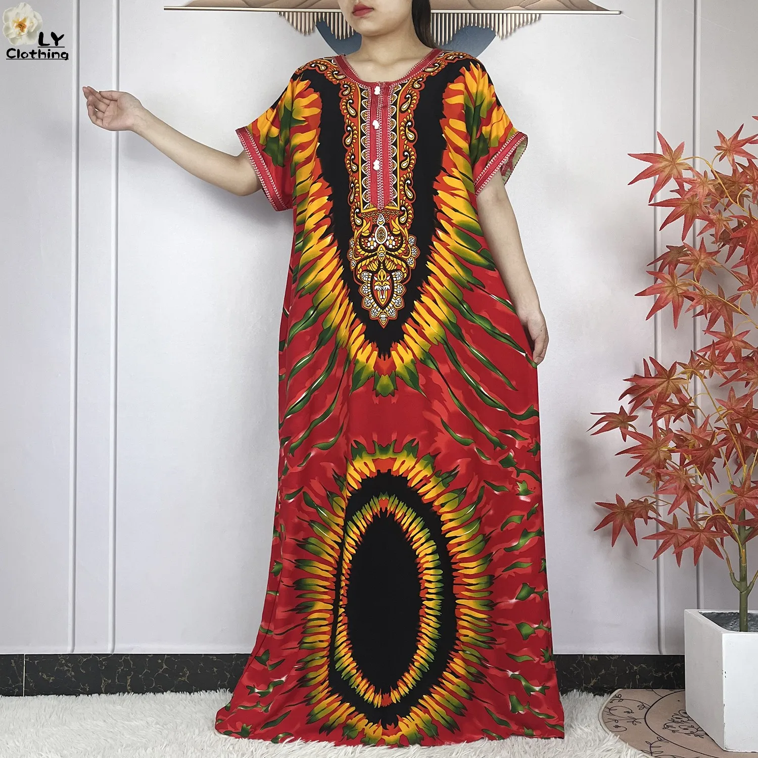 New Style Muslim Abayas For Women Summer Short Sleeve Dubai Cotton Loose Femme Robe African Traditional Dresses With Headscarf