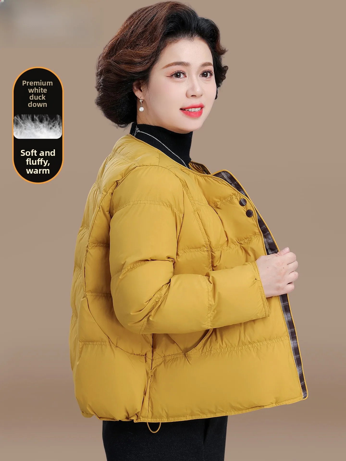 

Теплая модная короткая пуховая куртка для женщин среднего возраста, зимняя одежда, пальто из полиэфирного волокна, женская мода