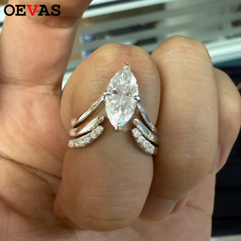 OEVAS – ensemble de bagues en Moissanite pour femmes, coupe Marquise, plaque en argent S925, or 18 carats, diamant de laboratoire, bijoux fins, 1-3CT