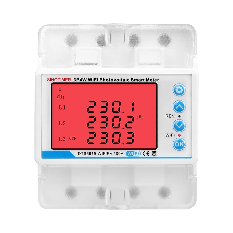 WIFI 100A 380V AC Three Phase Intelligent Reclosing Photovoltatic Energy Meter kWh Power Consumption Electricity Measurement