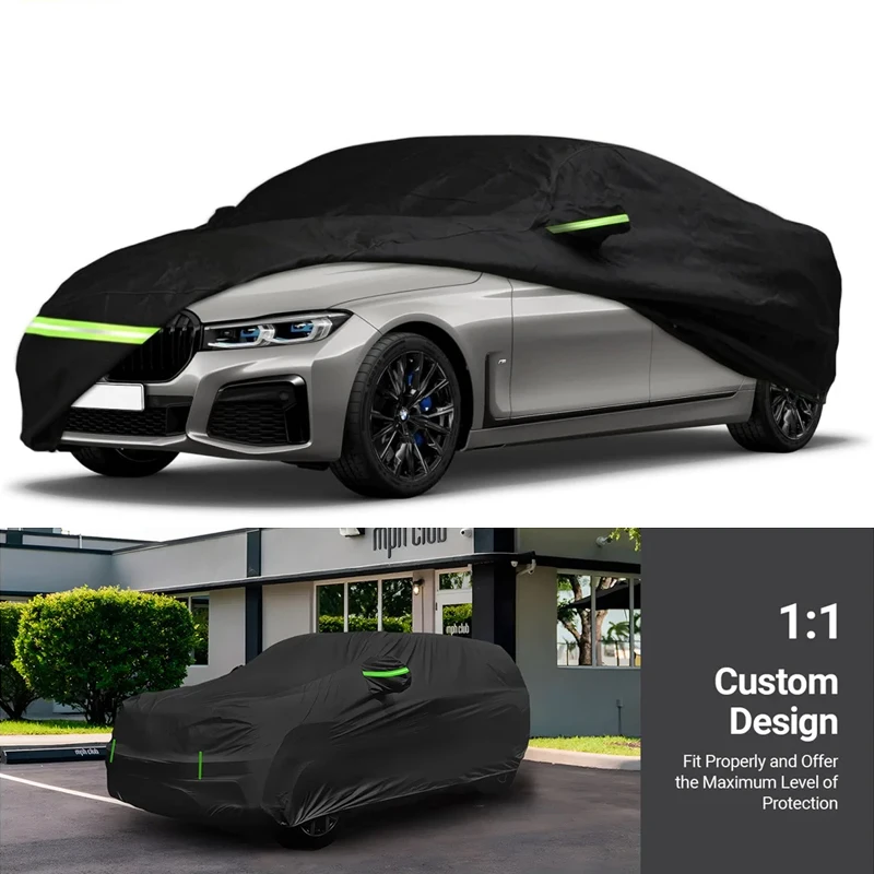 

210T Outdoor Waterproof Car Covers Custom FIT For BMW 7 Series 2010-2024 With Windproof Strap & Single Door Zipper