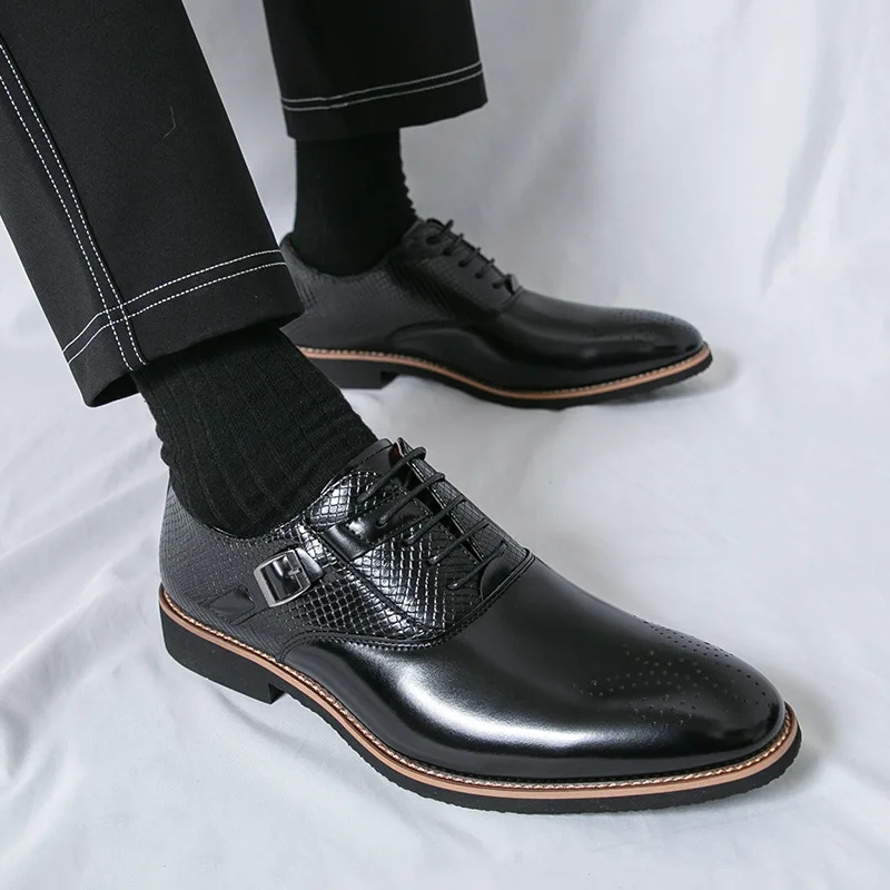 

Модная деловая мужская обувь, новинка 2025 года, классические кожаные мужские деловые туфли, удобные модельные туфли без шнуровки, мужские оксфорды, размер 46