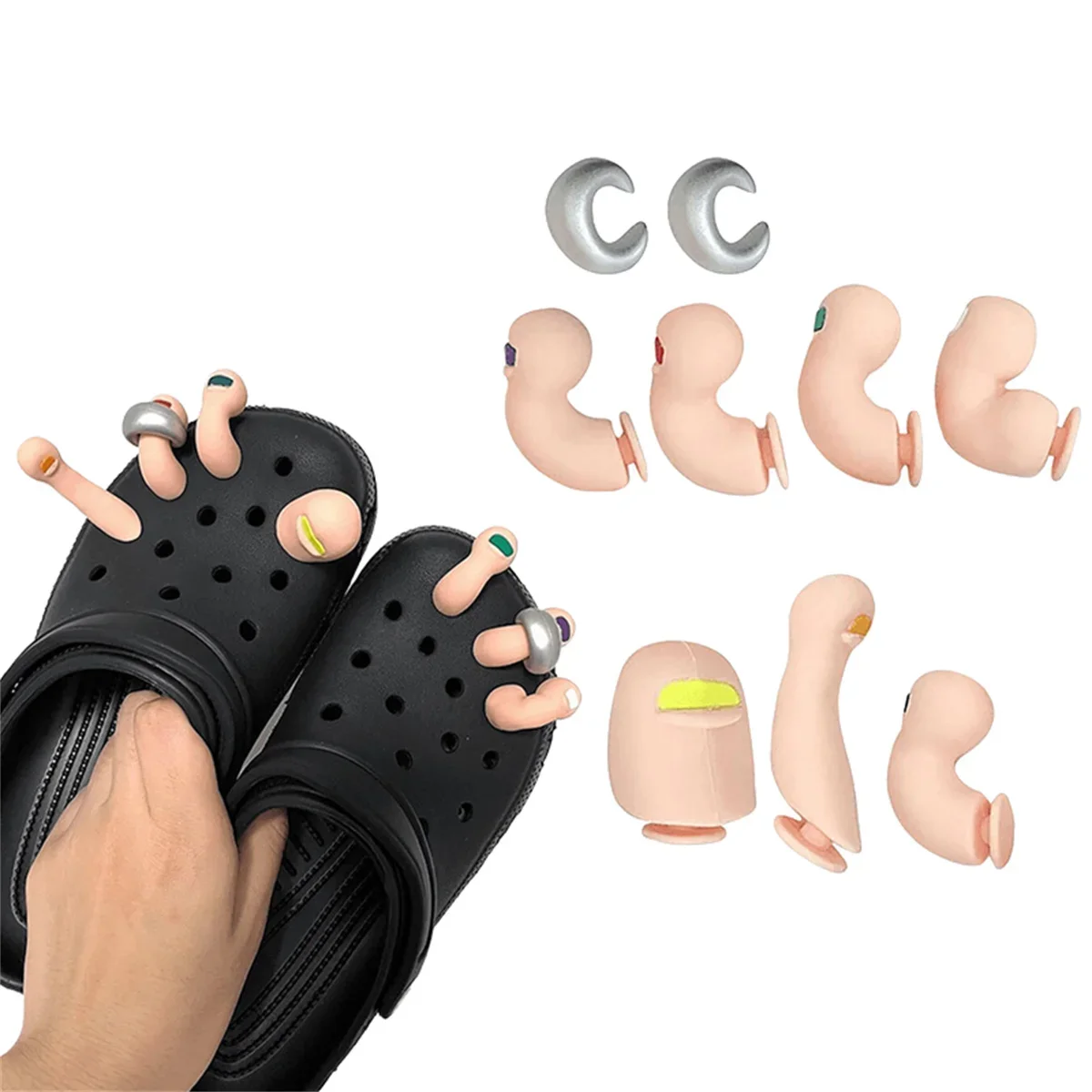 

3D Toe Charms Fingers Set DIY Funny Toe Simulation Foot Thumbs Hole Shoe Decoration Summer Slippers Accessories