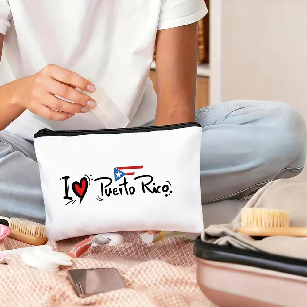 1 Piece Puerto Rican Flag Inspired Polyester Makeup Bag - Portable Zippered Cosmetic Storage Bag, Lightweight Travel Toiletry Bag, Washable, Portable Makeup Bag, Gift for Travel Enthusiasts