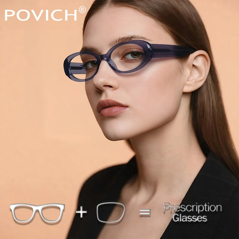 

Povich New Oval Prescription Glasses for Women Customized Myopia/Hyperopia/Progressive Optical Photochromic Anti Blue Light