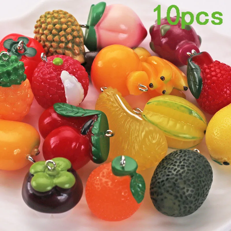 

10pcs Large 3D Simulation Fruits Durian Mangosteen Dragon Fruit Mango Pendant for DIY Handmade Keychain Earrings Charms making