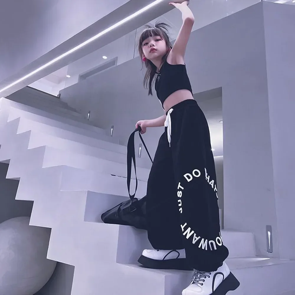 

Модные брюки-карго для девочек-подростков, детские брюки, повседневные брюки с буквенным принтом, спортивные штаны, свободные корейские штаны для детей 5, 8, 10, 12, 14 лет