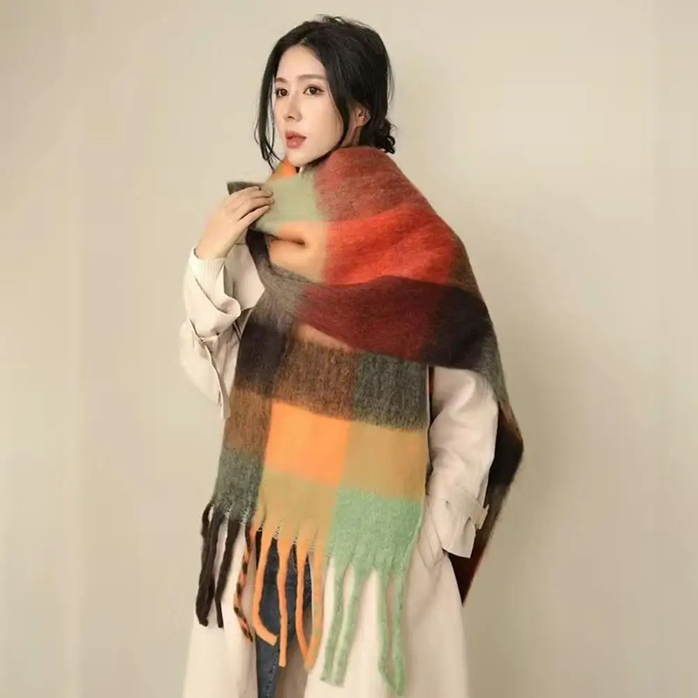 Rainbow Colorful Long Neck Scarves Winter Thick Warm Scarf Shawl Couple Classic Tassels Neckerchief Student Versatile Scarf