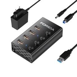 FORIDA 4 Ports USB C Hub Docking Stations 10Gbps 5V Power USB Hub C 3.2 Splitter On/Off Switch Adapter for Laptop Macbook PC