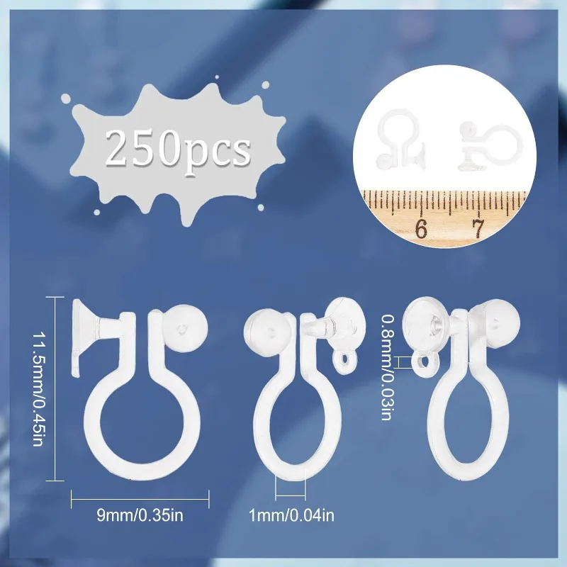 1 Box 250Pcs Clip on Earring Findings Clip-on Earring Converters Non Pierced Earrings Painless Plastic Transparent U Type