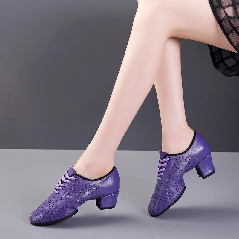 

Purple Leather Women Latin Dance Shoes Lace Up Jazz Ballroom Salsa Dancing Shoes Woman Modern Tango Dance Sneakers Female