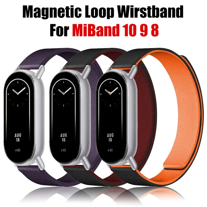 Magnetische Schleife Armband Für Mi Band 10 9, Strap Leder Sport Uhrenarmbänder Für Xiaomi Mi Band 8 NFC Correa Armband metall Schnittstelle