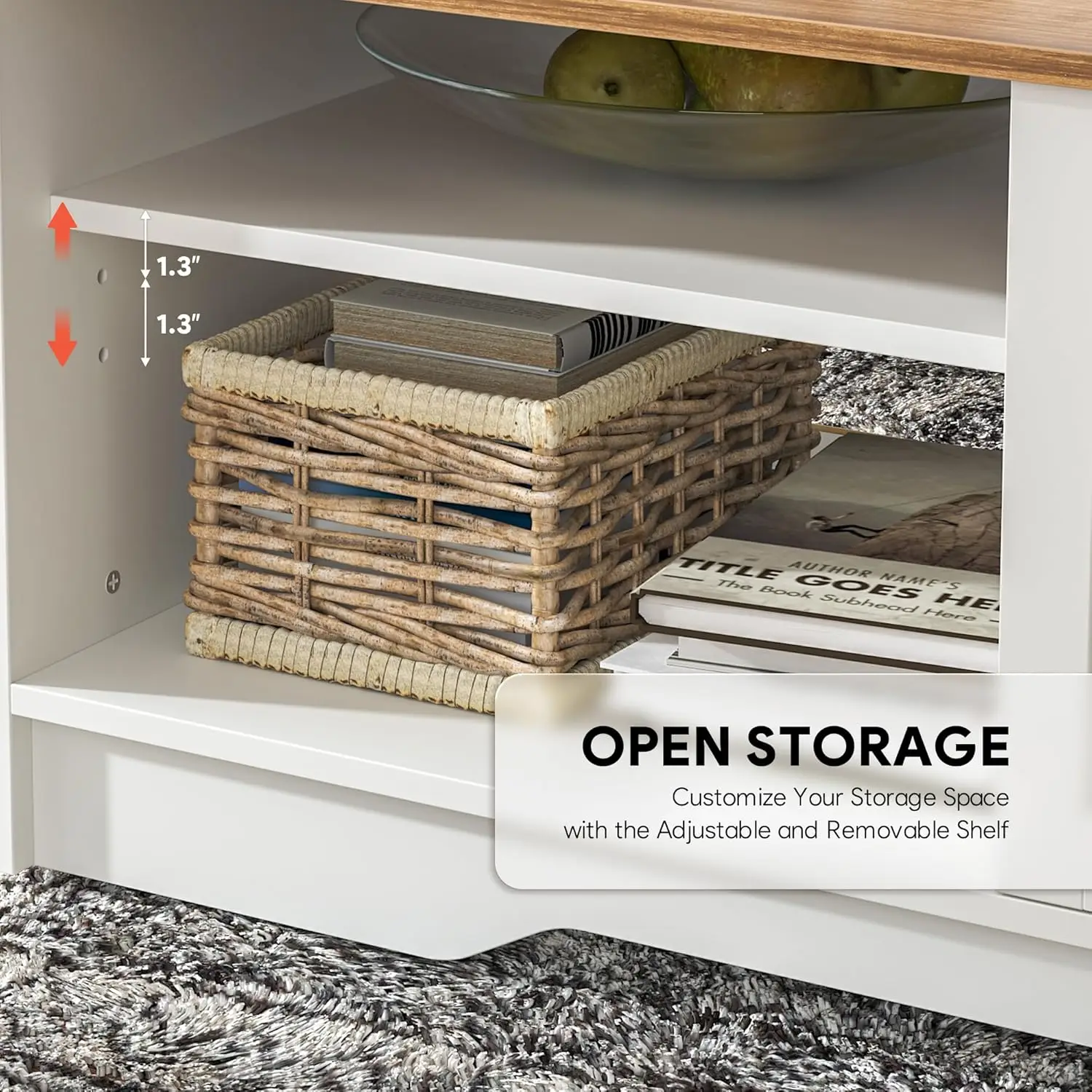 

Vonluce Rustic Farmhouse Coffee Table With Barn Doors, White & Walnut, 42 In With Cabinet & Adjustable Shelf, Modern Center