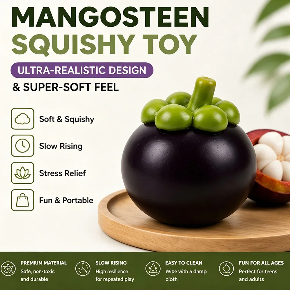 Fruit Artificiel Zen de Mangoustan à Presser, Sans Rebond, Remplaçable, Faible Densité, Gadget de Bureau pour la Concentration Profonde et le Soulagement de l'Anxiété