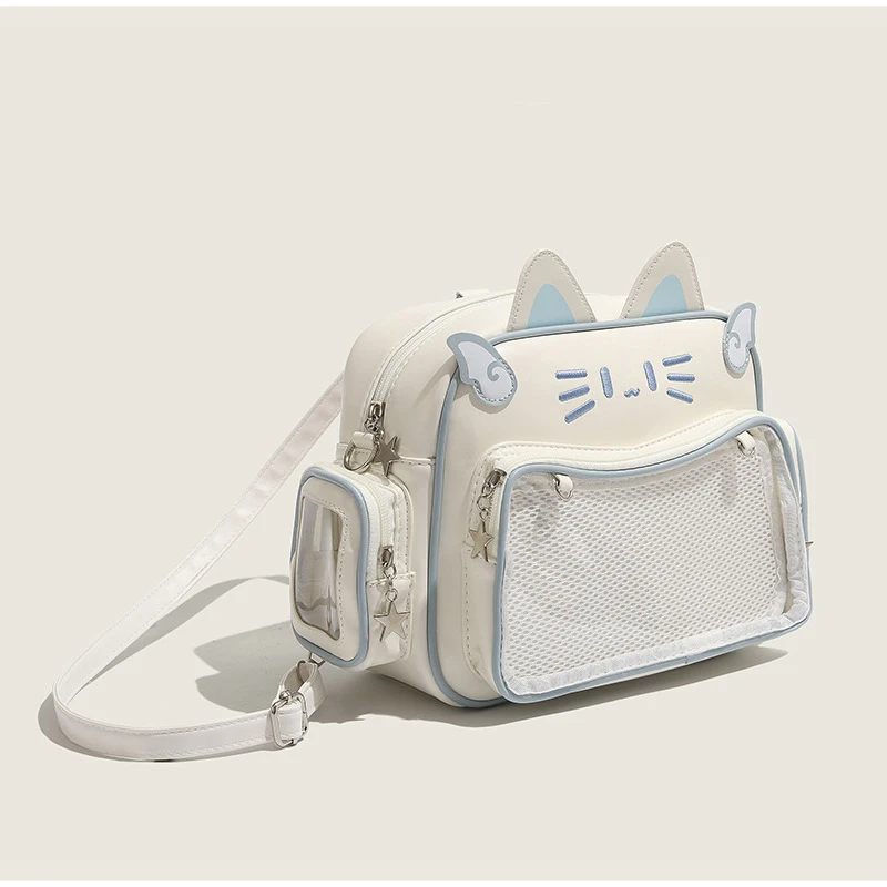 Umhängetasche, Katzenförmige Ita-Tasche mit transparentem Sichtfenster für Abzeichen, Pins und Puppen, leichte, niedliche Mode-Rucksäcke – Detail 3