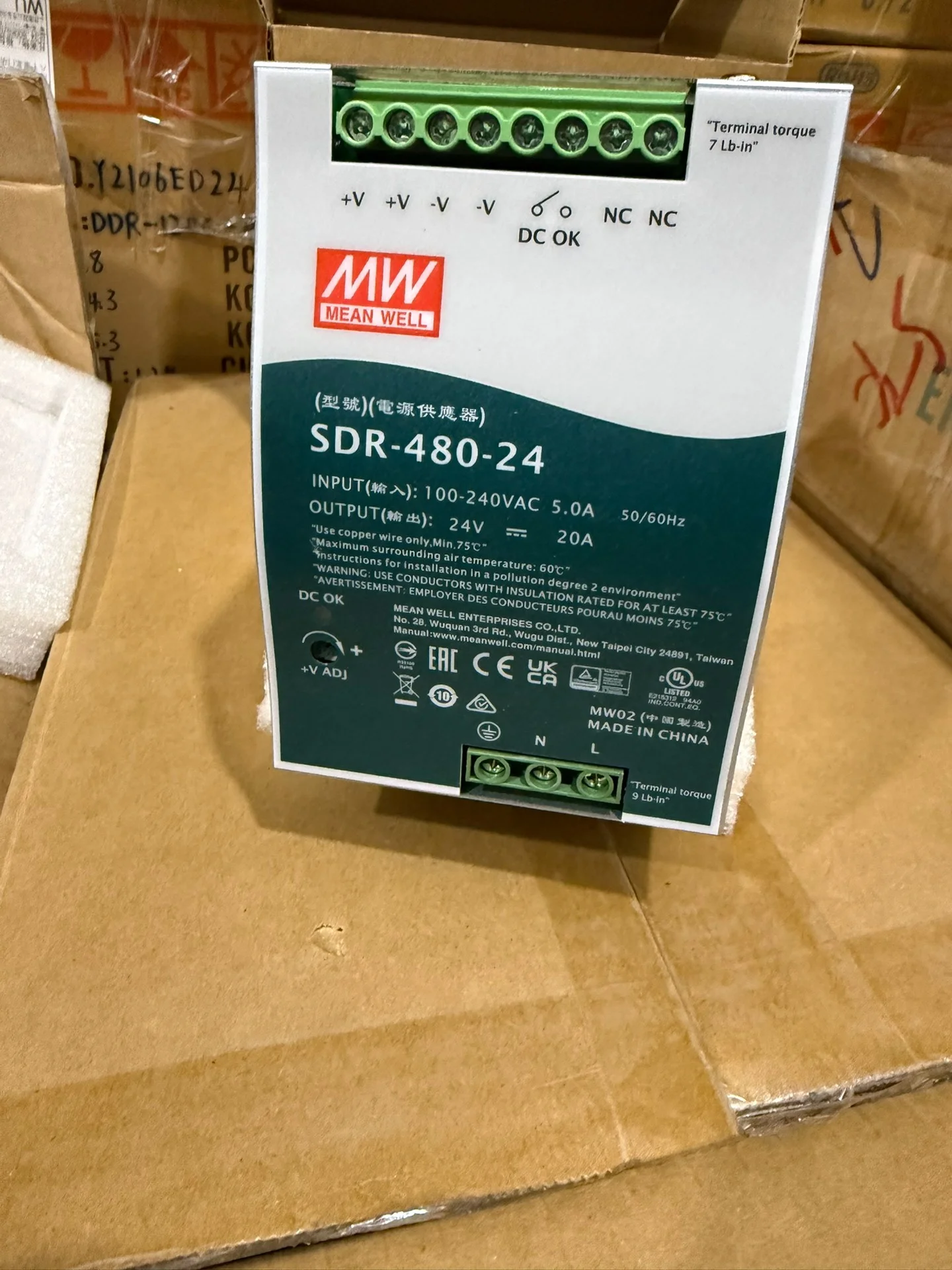 Taiwan Mingwei, SDR-480-24 switching power supply 480W, 24V, 20A, high quality