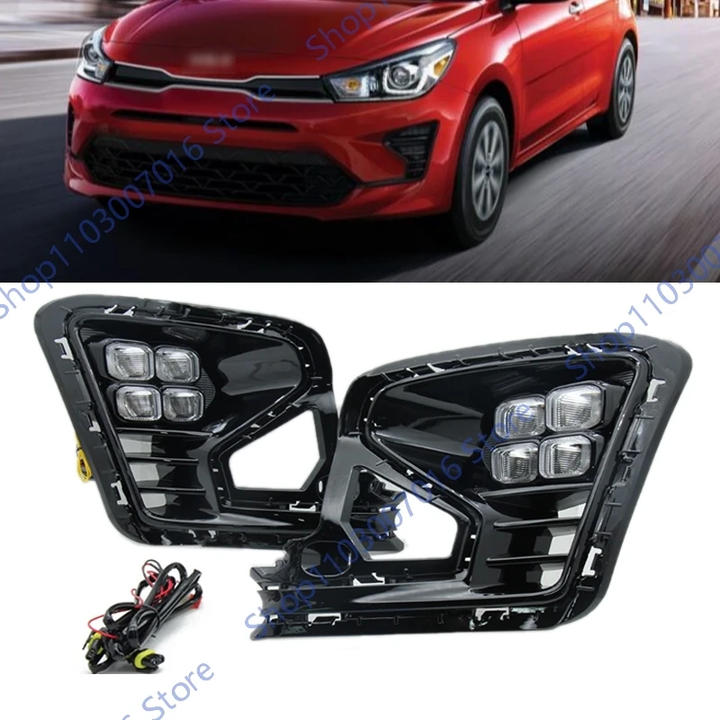 

1 Pair Front Bumper Fog Light DRL For Kia Rio 2022 2023 LED Daytime Driving Running Lamp White Yellow Color Foglamp