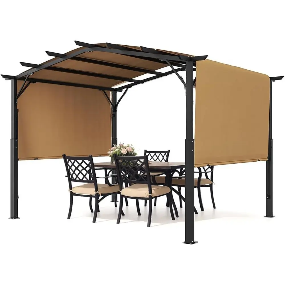 

10x10 Outdoor Arched Metal Pergola with Retractable Shade for Patio, Garden, or Poolside