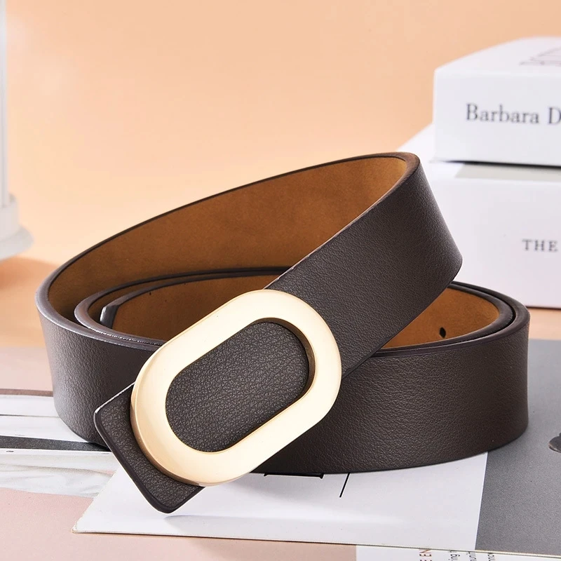 Belt For Women Round Square Buckle Pin Buckle Jeans Black Belt Chic Luxury Brand Designer Leather Belt Female