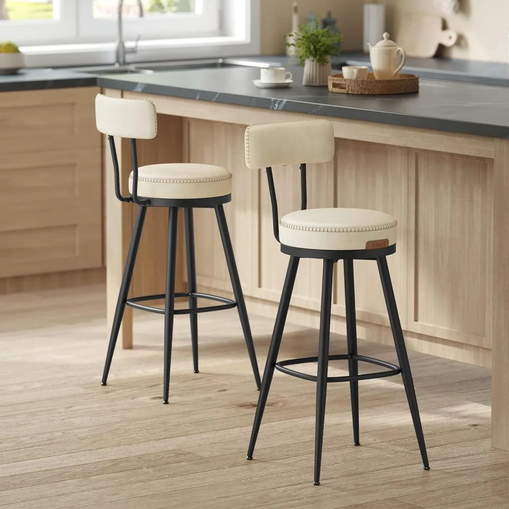 

EKHO Collection - Bar Stools Set of 2, Swivel Bar Height Bar Stools with Back, Synthetic Leather with Stitching, Mid-Century Mo