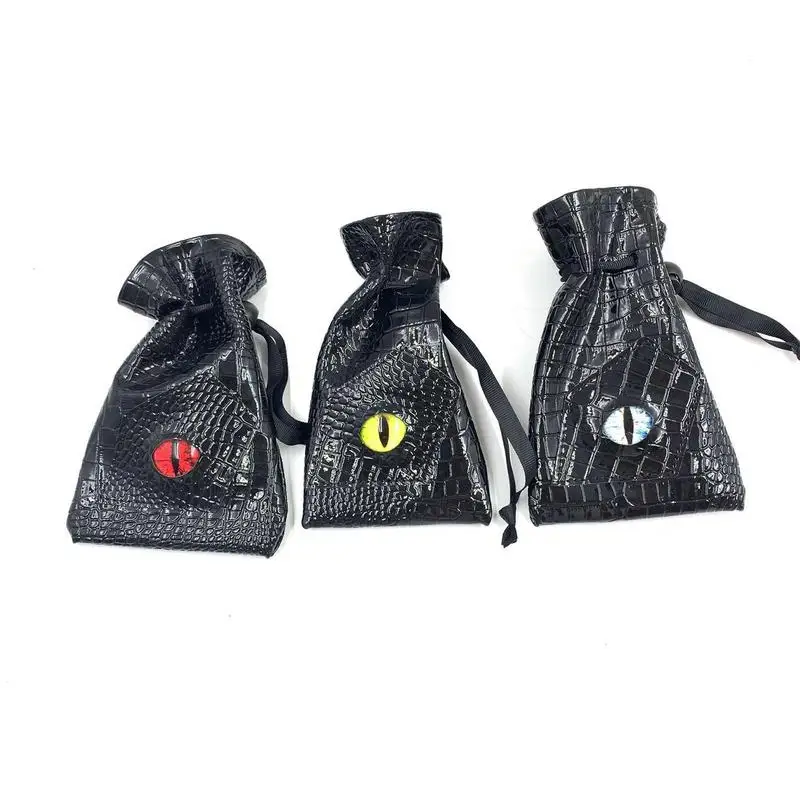 PU Leather Dice Bag Dragon Eye Pattern PU Leather Dice Storage Pouch Dice Container Embossed Games Accessories Drawstring Coins