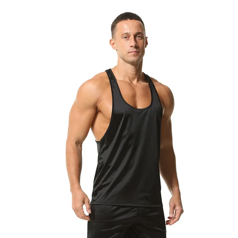 Men Sports Tank Top Solid Round Neck Thin Shoulder Strap Sleeveless Vest Breathable Loose Gym Workout Muscle Tank Top